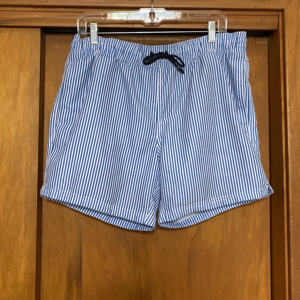 Joules Men’s Swim Trunks Blue White Stripes Drawstring- Medium